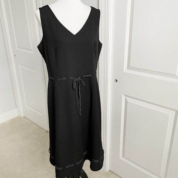 Chadwick's Black V-Neck Dress with Ribbon Detail 16 - Picture 1 of 4